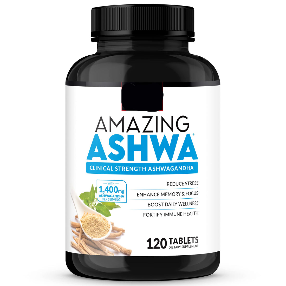 Force Factor Amazing Ashwa supplement bottle on a white background