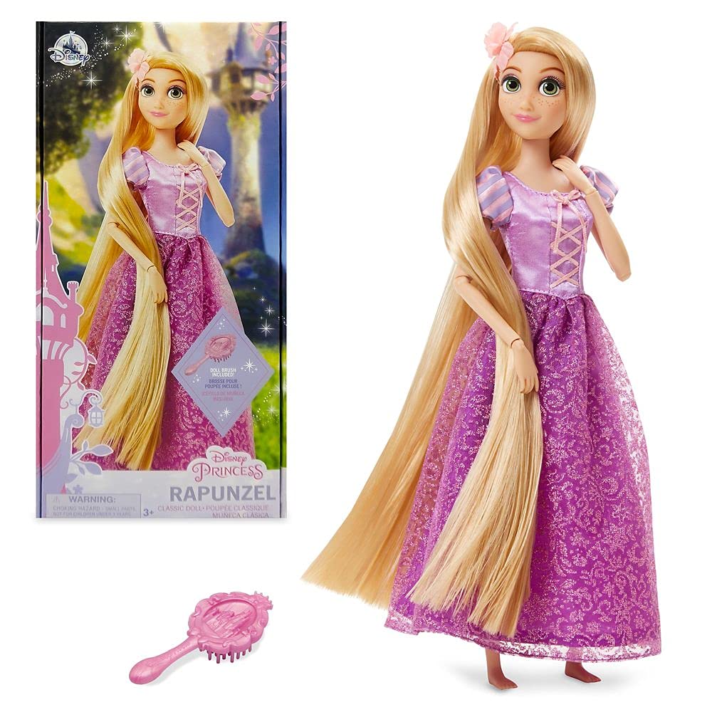 Disney Store Girl's Disney Princess Classic Doll (Rapunzel from Tangled), 11 Inches, Includes Brush with Molded Details, Fully Posable Toy in Classic Outfit - Disney Princess Toys