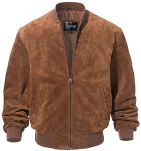FLAVOR Men's Leather Baseball Jacket Vintage Suede Pigskin
