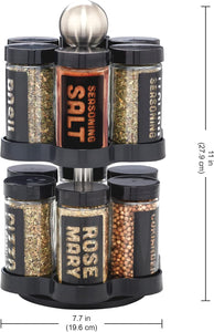 Kamenstein 12 Jar Madison Revolving Countertop Spice Rack with Spices Included, FREE Spice Refills for 5 years, Black Rack with Black Caps