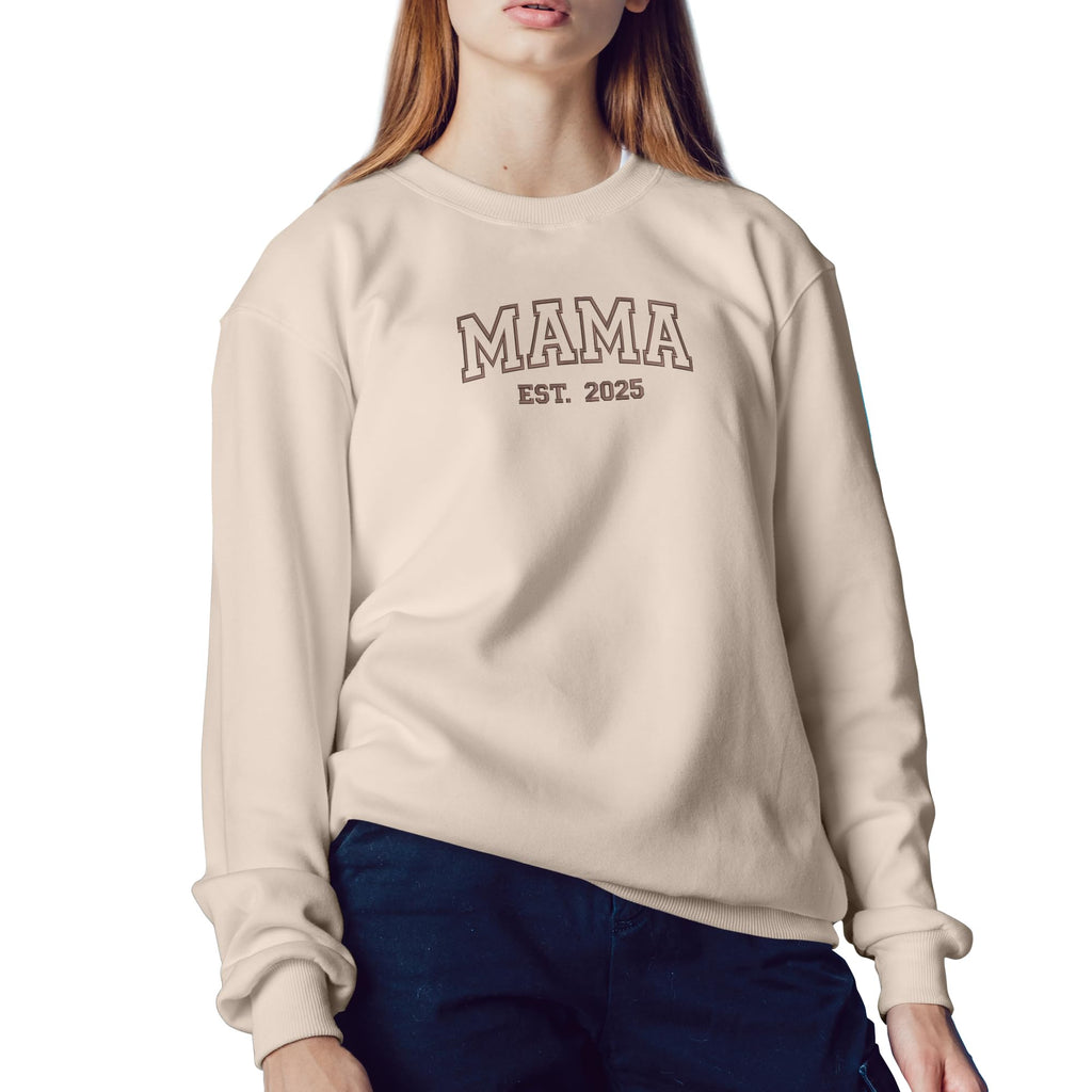 Embroidered Custom Mama Sweatshirt with Kid Names on Sleeve - Personalized Mom Sweatshirt for Women for Mom Sweater Est 2025 Multicolor