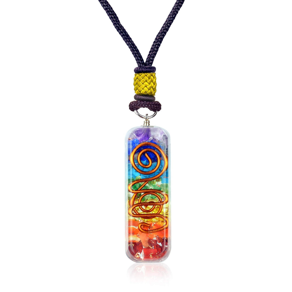 Orgonite Crystal Handmade Seven Chakra Pendant with Adjustable Cord - Orgone Healing Stone Necklace for Spiritual Balance, Meditation, Yoga, Reiki, Gift for Men and Women