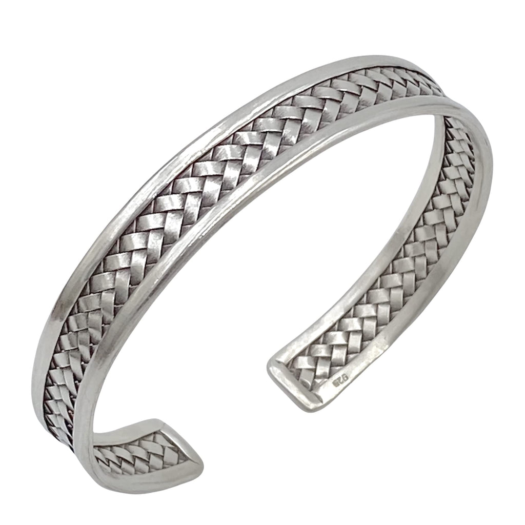 Braided Sterling Silver Handmade Cuff Bracelet Boho Ethnic Tribal Woven Silver Bangle for Women or Men