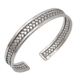 Braided Sterling Silver Handmade Cuff Bracelet Boho Ethnic Tribal Woven Silver Bangle for Women or Men