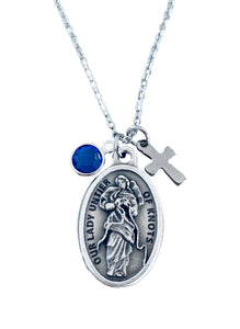 Mary Undoer of Knots Necklace – Silver Our Lady Untier of Knots Catholic Medal with Cross & Birthstone – Religious Jewelry Gift for Women & Teens – Inspirational Handmade Faith Necklace