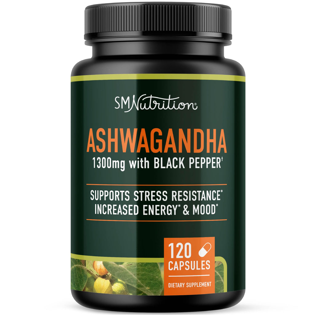 Ashwagandha Supplement 1300mg for Stress Resistance & Energy Boost | High Absorption Adaptogen from Root Powder with Black Pepper | Stress-Related Fatigue Support | Non-GMO | 120ct, 2-Month Supply