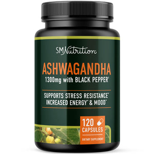 Ashwagandha Supplement 1300mg for Stress Resistance & Energy Boost | High Absorption Adaptogen from Root Powder with Black Pepper | Stress-Related Fatigue Support | Non-GMO | 120ct, 2-Month Supply
