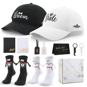 Fingertip WD 12 Pack Wedding and Engagement Gift for Couples, Bride and Groom Baseball Caps Magnetic Couple Socks for Bridal Wedding Honeymoon Trip Travel Men Women Gift