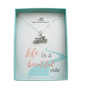 MOM & THREE DAUGHTERS Motorcycle Charm Pendant in 925 Sterling Silver | 18" Cable Chain | Motorcycle Jewelry for Women