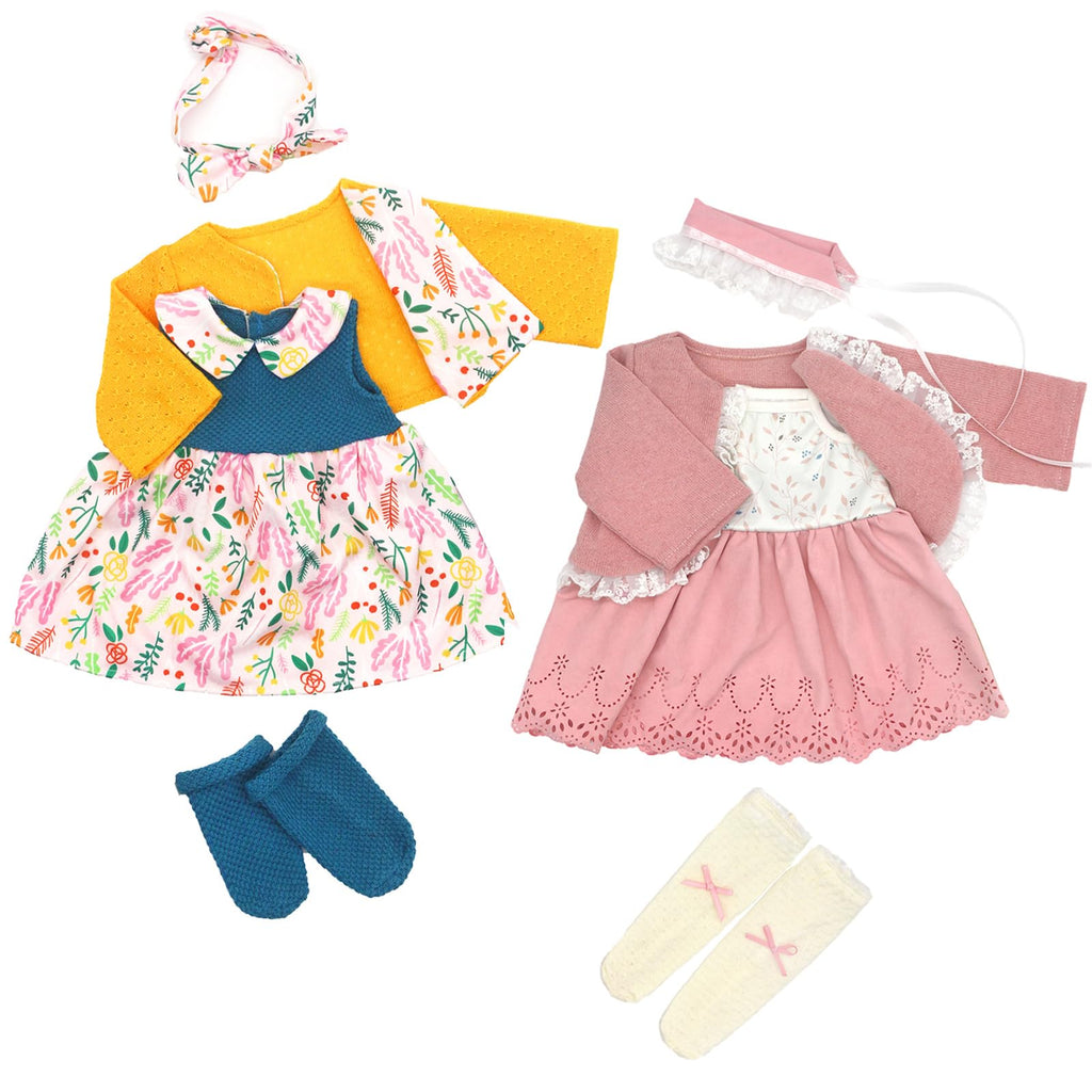 20 Inch Doll Clothes Outfits Doll Dress with Coat, Headband Socks 2-packs for 20-22 Inch Doll (Not Include Doll)