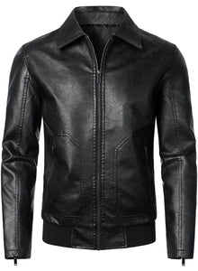 HOOD CREW Mens Faux Leather Bomber Jacket Classic Style Motorcycle Jackets