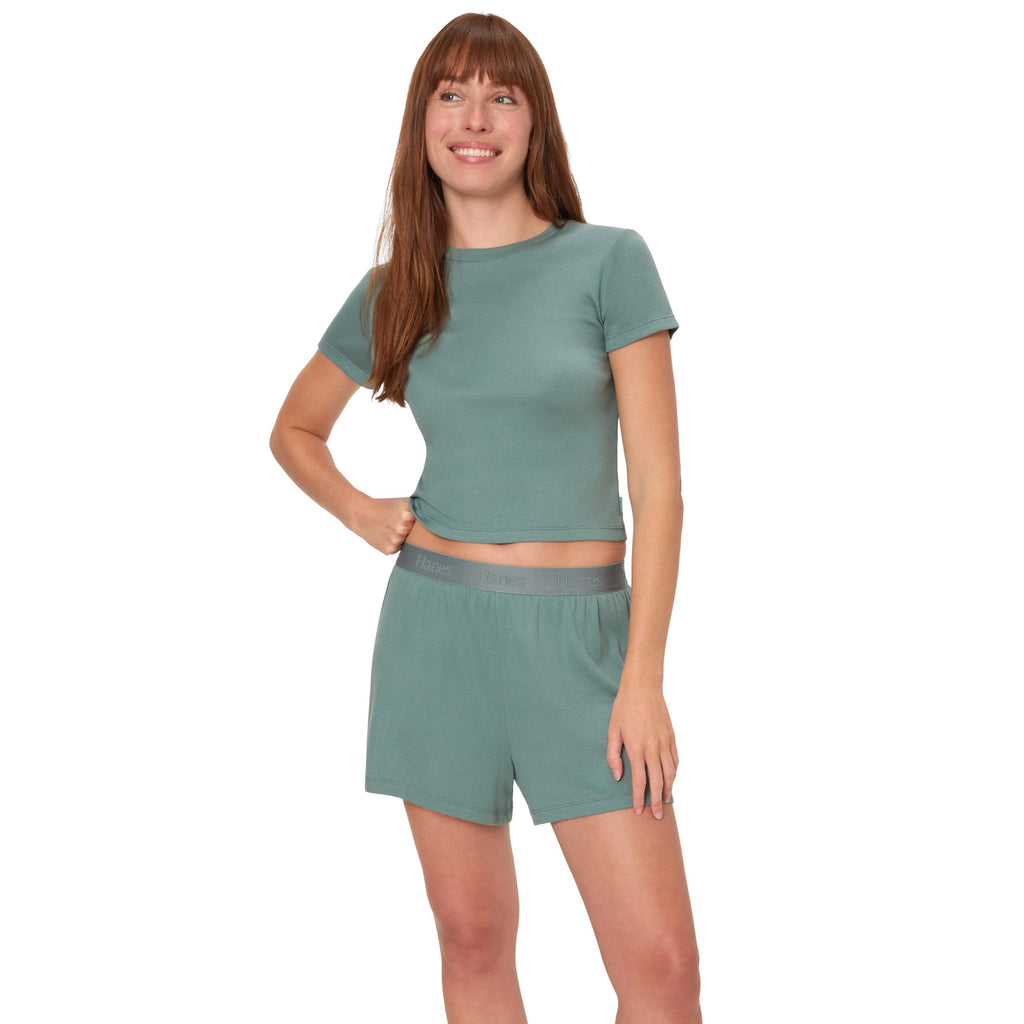 Hanes Women's Originals 2-Piece Lounge Set, Comfywear Supersoft Baby Doll Tee & Sleep Shorts Loungewear Set