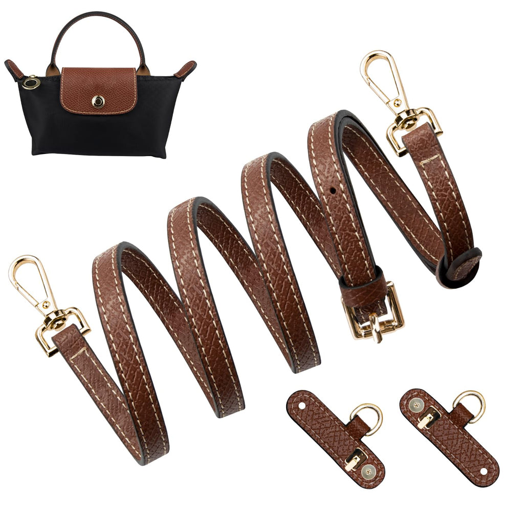 SOPROM Crossbody Strap for Longchamp Mini Bag, Strap Kit for Long Champ Le Pliage(Width:11mm,Color:Brown&Gold)