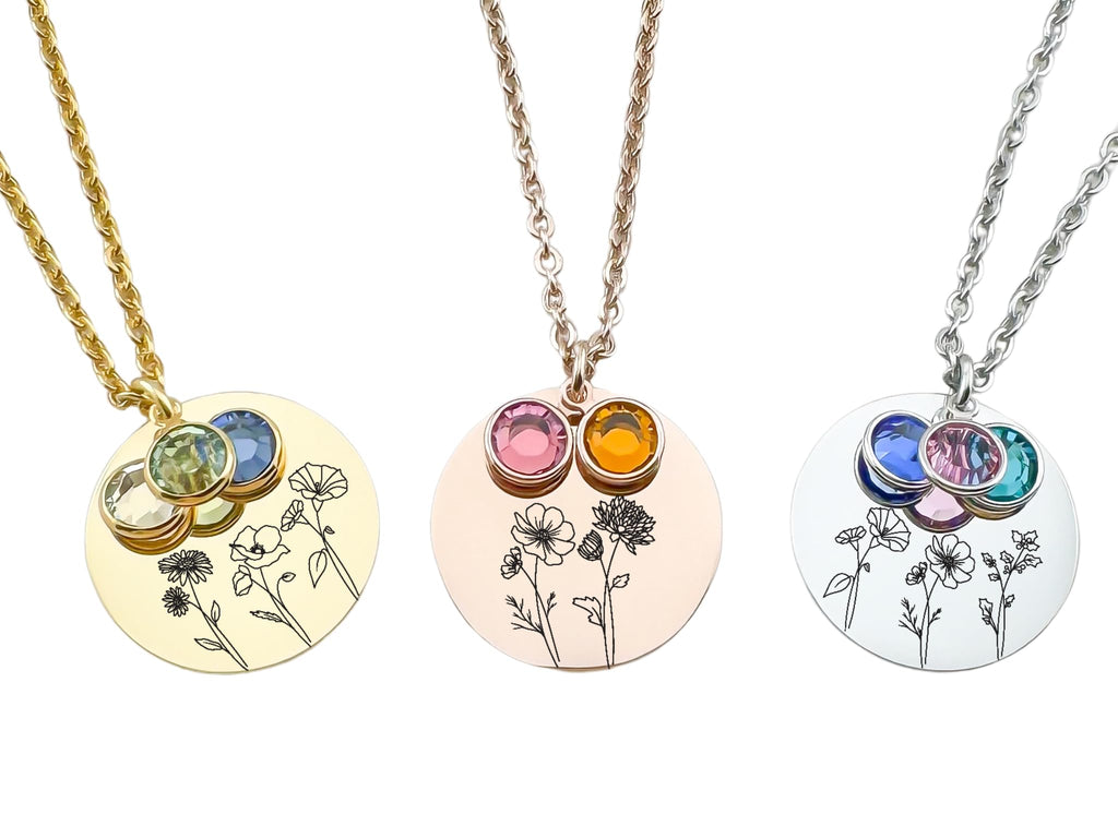 Remember Me Jewelry Birth Flower Name Necklace 18K Gold Plated Stainless Steel Women's Modern Floral Pendant Necklace Customizable Mother Daughter Birthday Gift