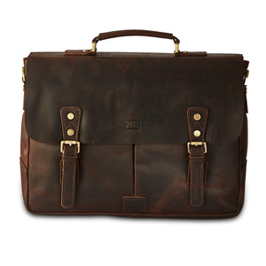 BRASS TACKS Leathercraft Full Crazy Horse Leather Briefcase Tote Vintage Buckle Strap Messenger Bag 15.6 inch Laptop Tablet Shoulder Bag