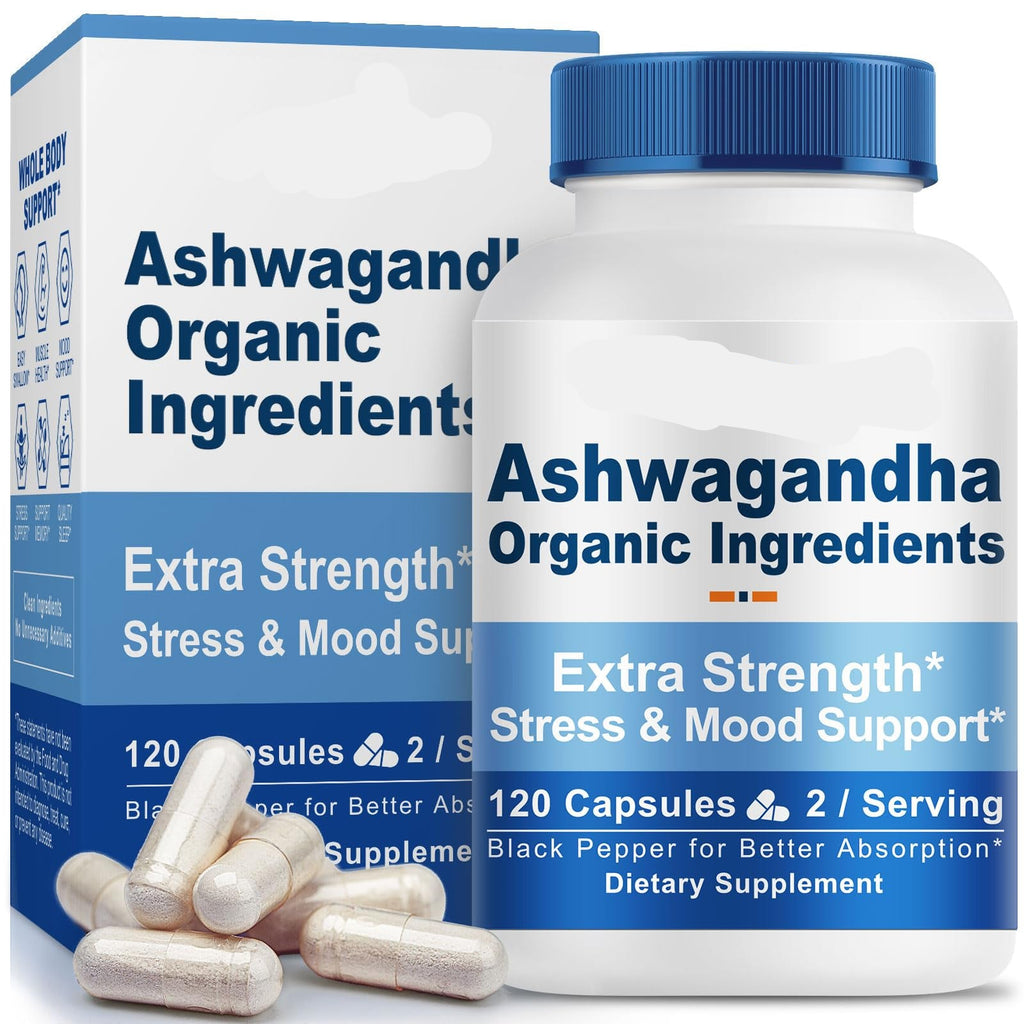 PeakVigor Ashwagandha supplement bottle and packaging on a white background