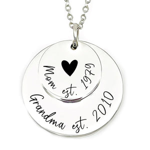Irene Disc Personalized Mom Necklace Mom Gift Name Necklace Mother's Day Gift For Mom Personalized Name Kids Names Rose Gold Silver Stainless Irene Dates Necklace Grandma Christmas Gift