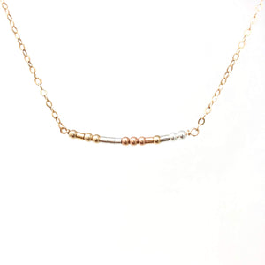 JENNYANDJUDE Custom THREE COLOR Morse Code Necklace – Gold Fill, Sterling Silver, Rose Gold - Personalized Beaded SMALL Bar – Hidden Message Jewelry – Gift for Her