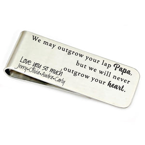 Personalized Grandpa Money Clip Gift Idea For Papa Gift Idea May Outgrow Your Lap But not Your Heart Father's Day Gift Papaw Opa Poppop OUTGROW-MONEY