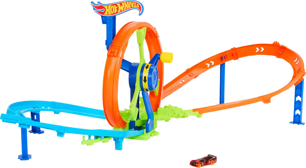 Hot Wheels Toy Car Track Set, Launch and Loop Playset & 1:64 Scale Die-Cast Vehicle, Crash Area on Figure 8 Track with Loop-Kicker Booster