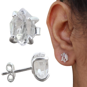 Raw Herkimer Diamond Studs | 4-Prong Herkimer Diamond Earrings | Handmade Jewelry | Sterling Silver 925