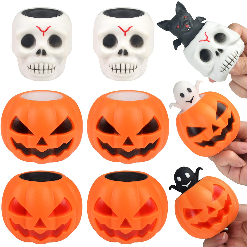 succulentlovers 9PCS Halloween Stress Balls, Pumpkin Head Skull Relieve Stress Fidget Toys, Cute Ghost Squeeze Fidgets Toys for Halloween Party Favor Office Decoration Gifts