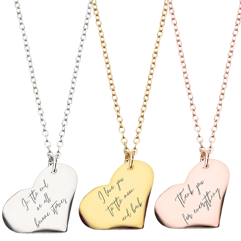MignonandMignon Heart Charm Handwriting Necklace, Personalized Gold Pendant, Mom Jewelry, Anniversary, Gift for Her -LHN-HW