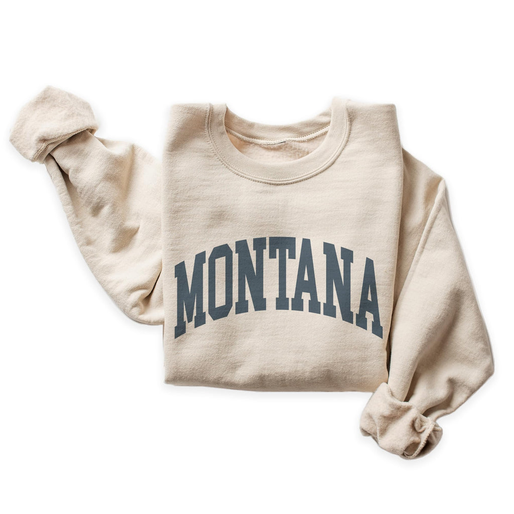 Montana Sweatshirt - Montana MT Pullover - Faded Vintage Athletic Aesthetic Varsity Style - Trendy State Travel Gift For Him or Her - Unisex Crewneck Sweatshirt