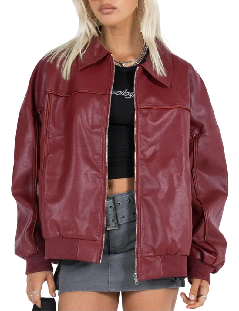 EsheSy Women's Oversized Leather Jacket Faux Suede Boyfriend Motorcycle Full Zip Bomber Jacket