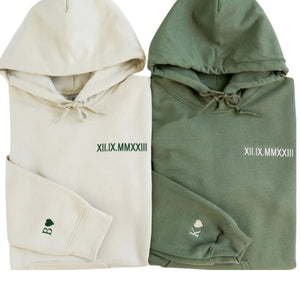 Custom Embroidered Roman Numeral Hoodie – Personalized Hoodie with Initial and Heart for Boyfriend or Girlfriend, Matching Couple Hoodies