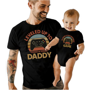 Gamer Dad and Baby Matching Shirts, Leveled Up to Daddy Player 2 Has Entered the Game Outfit, First Father’s Day Gift for Gamer Dad and Baby, Daddy and Me Video Game T-Shirt Set