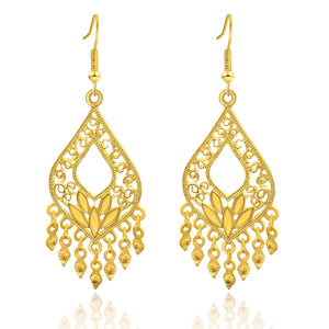 Elaximn 18K Gold Plated Filigree Dangle Earrings - Boho Indian Jewelry - Long Chandelier Design - Gold Plated Brass - 1.02 inches - No Gemstone