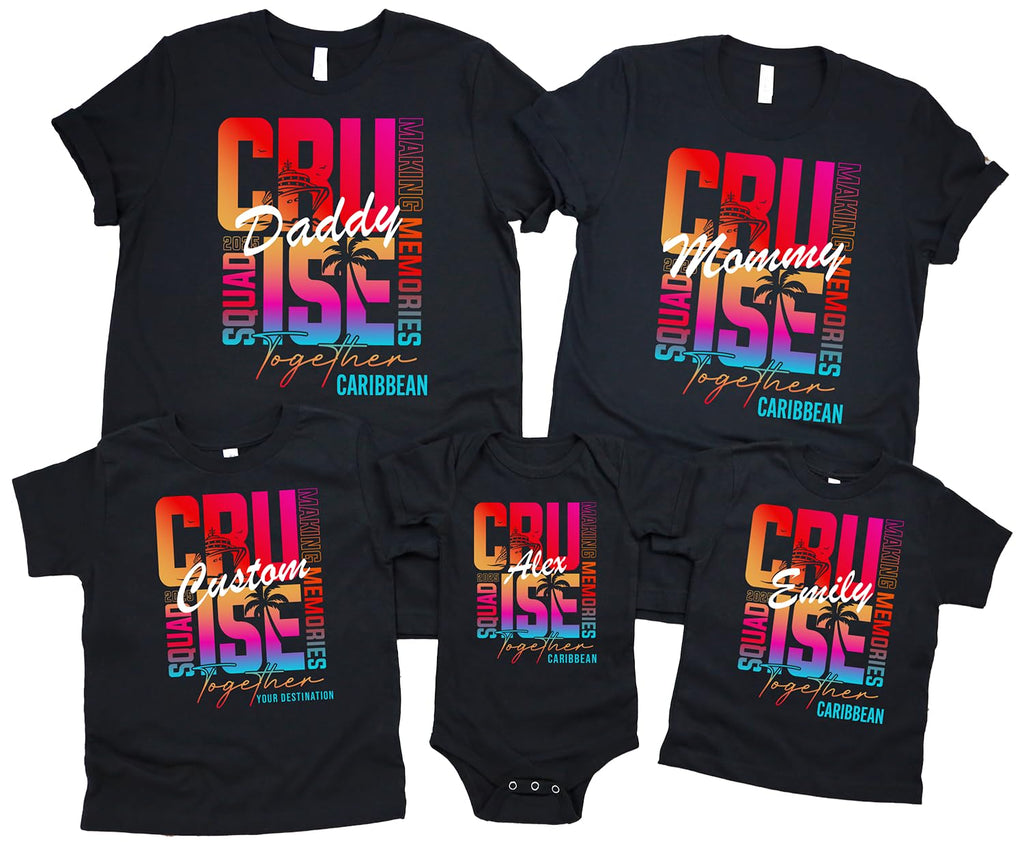 Family Cruise Shirts 2025 Matching Cruise Shirts for Family Vacation Cruise Squad T-Shirt Custom Name and Location Multicolor
