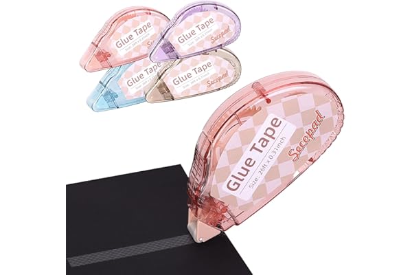 Scrapbook Tape, 4 Pack Double Sided Tape Roller for Crafts, Adhesive Glue Runner Scrapbooking Supplies Journaling School Office Teacher Supplies for Kids and Adults, 0.3IN x 26FT