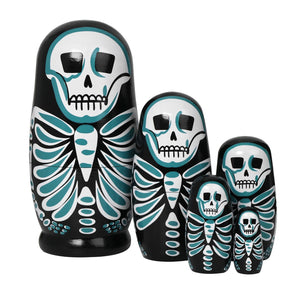 Nesting Skulls, 5 Pcs Handmade Wooden Russian Stacking Dolls, Home Halloween Decoration Gift