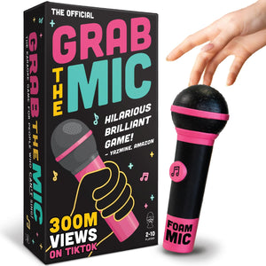 Lucky Egg Official Grab The Mic – Family Karaoke Board Game w/Foam Mic, 8+ Ages, 2-10 Players - Games for Bad Singers w/ 250 Lyrics (125 Cards) for Hilarious Game Nights & Birthday Party, Kids Gift