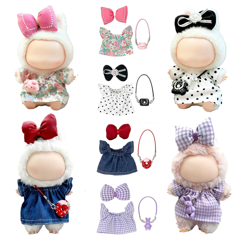17 cm Doll Clothes 4 Sets - 6.7 Inches Cute Dolls Dress Outfits - Premium Fashion Accessories?Luxury Chic Doll Clothing & Style Bundle 3Pcs Set?Cute Doll Dress+Bow+Bag??Gifts for Lovers?No Dolls?