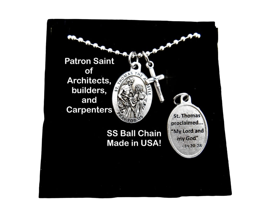 Saint Thomas the Apostle, Mens Crucifix, Catholic Boys Cross, Confirmation Cross, Mens Cross, St. Thomas, Stainless Steel 2.4mm Ball Chain