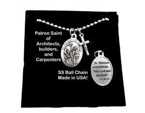 Saint Thomas the Apostle, Mens Crucifix, Catholic Boys Cross, Confirmation Cross, Mens Cross, St. Thomas, Stainless Steel 2.4mm Ball Chain