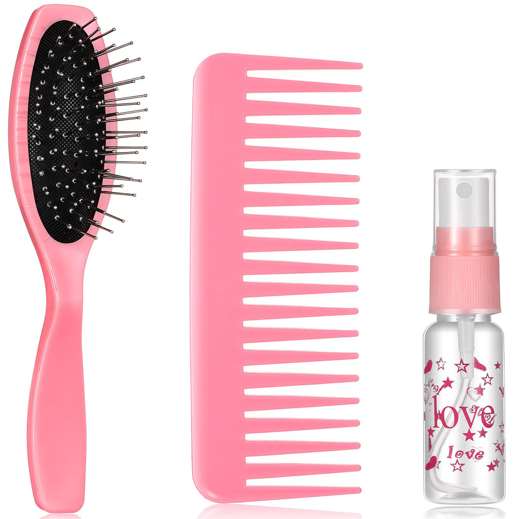 Civaner 3 Pieces Doll Wig Brush Set with Spray Bottle, Comb and Styling Accessories for 18 Inch Dolls(Light Pink)