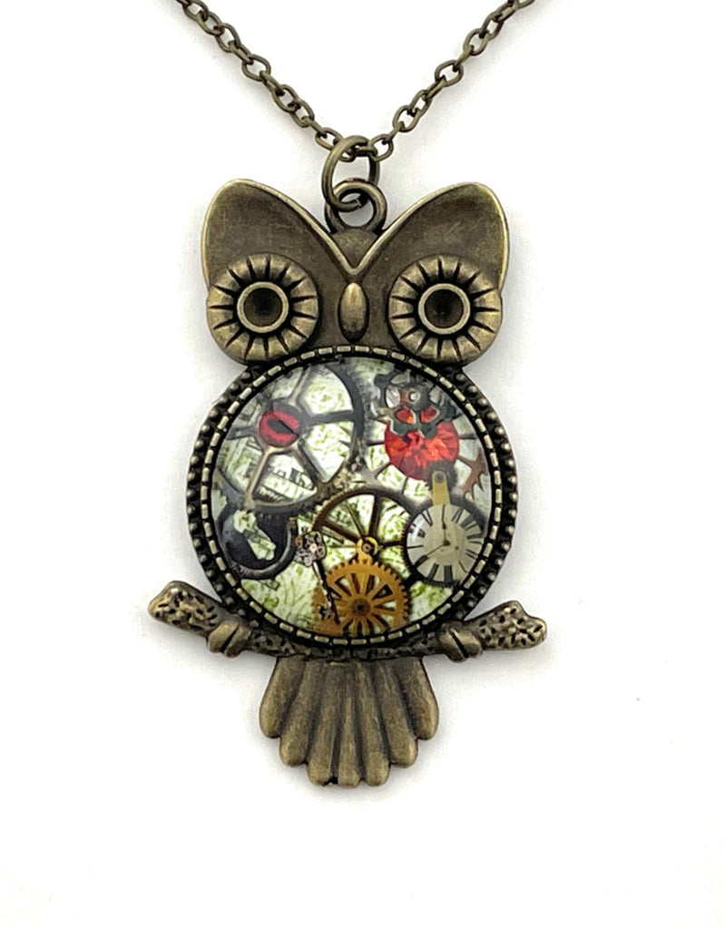 Fern & Filigree Steampunk Owl Necklace - Handmade - Unique Pendant for Women