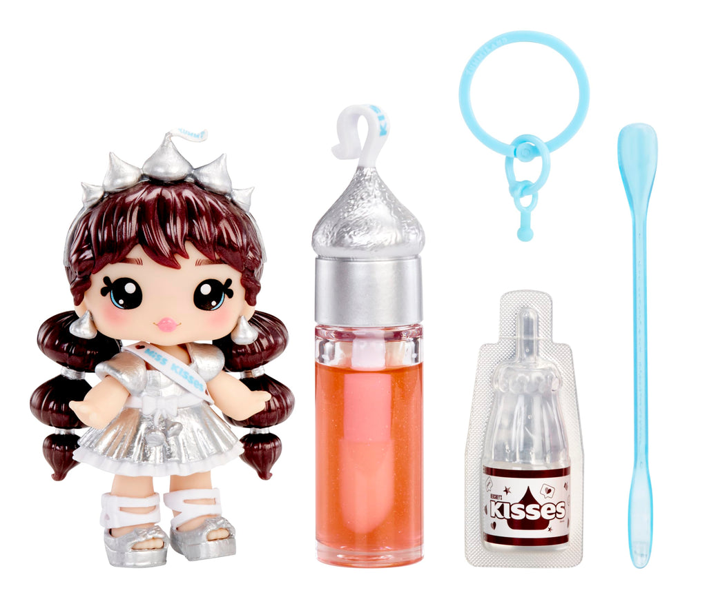 Yummiland x Licensed Sweets Lip Gloss Doll: HERSHEY'S KISSES Includes DIY Lip Gloss + Removable Keychain, Cosmetic Play, Collectible, Ages 4+