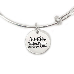 Personalized Auntie Gift Bangle Aunt Jewelry Gift Birthday Gift For Gift Personalized Kids Name Love Bracelet for Gift Idea Tia Zia Aunt AUNTIE-NAMES-BANGLE