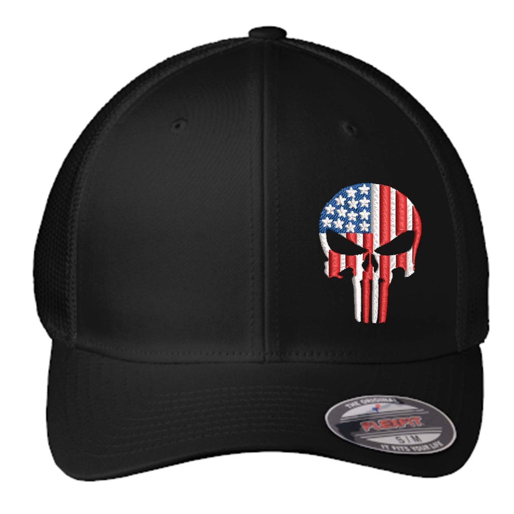 American Flag Skull Hat | Custom Embroidered Military Skull Fitted Hat | Military Skull Fitted Hat | Gifts for Dad | Gifts for Him Black