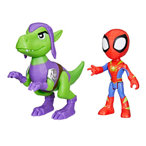 Marvel Spidey and His Amazing Friends Dino-Webs, Spidey and Goblin Raptor Action Figures Set, Super Hero Toys for Boys and Girls Ages 3 and Up