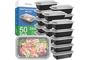 Dealusy 50 Pack (100-Piece) 24 oz Meal Prep Containers Reusable with Lids, Sturdy Leakproof & Food Safe, Microwave, Freezer, Dishwasher Safe Prep Containers, To Go Take Out Plastic Food Storage