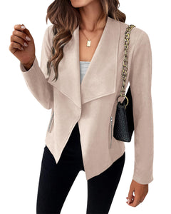 KIRUNDO Womens Fashion Faux Suede Jacket 2024 Fall Winter Casual Long Sleeve Open Front Bomber Cropped Coat Outerwear