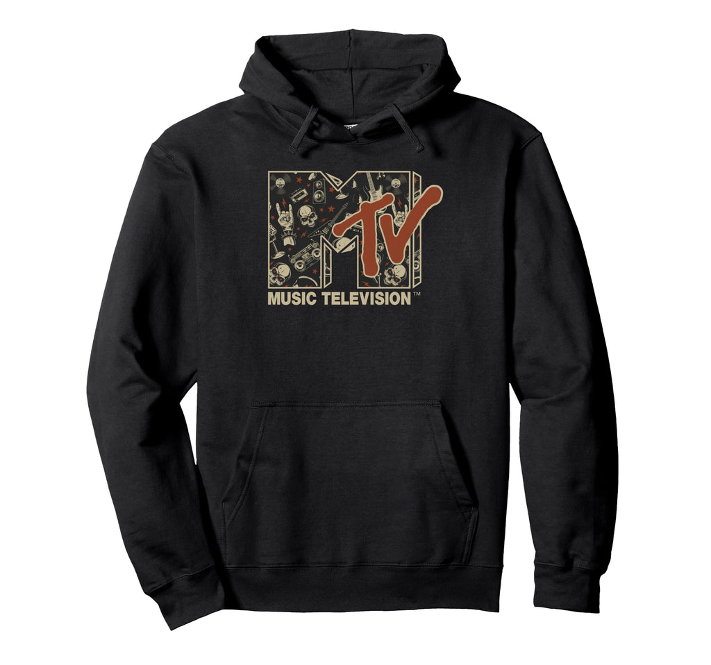 MTV Rock n Roll Music Hard Heavy Metal Skull Guitar Vintage Pullover Hoodie