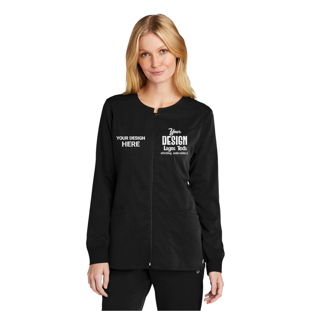 CUSTOM PREMIUM Custom Scrub Jacket for Women, Full-Zip Scrub Jacket, Personalized Text and Logo Scrubs