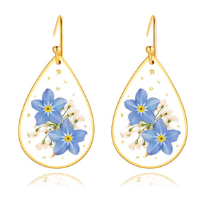 Sereney Forget Me Not Pressed Flowers Earrings, Dainty Sterling Silver Earrings as Christmas Memorial Gifts, Flower Teardrop Earrings Sympathy Gifts for Loss of Loved One Dangle Earrings for Mom